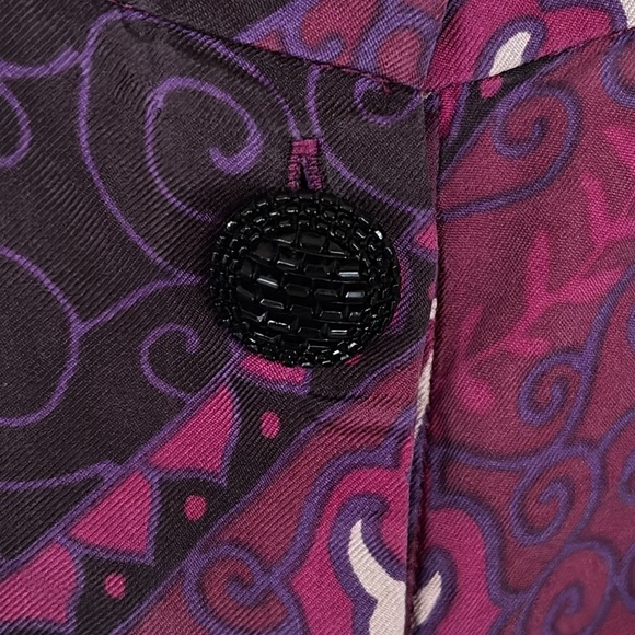 NWOT Banana Republic 100% Silk Shift Dress Beaded Button Up Back Burgundy Mod - Picture 10 of 14